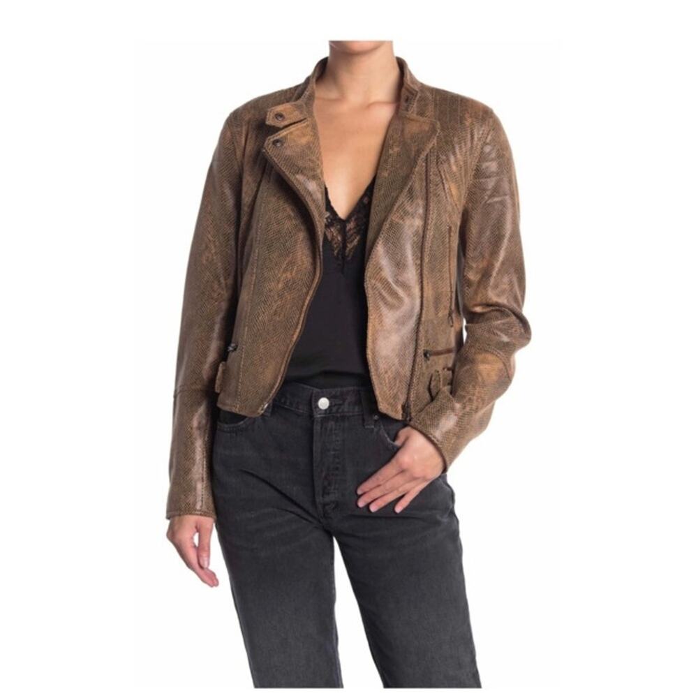 Free People Fenix Snake Faux Leather Moto Jacket SIZE XS BRAND NEW WITH TAGS